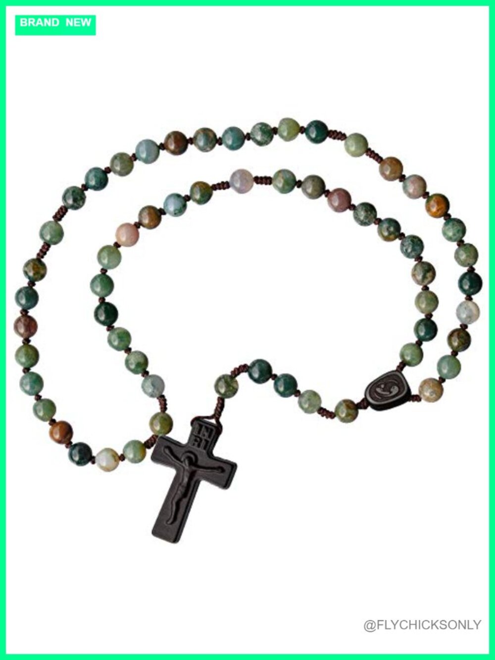 5 Decade Catholic Rosary Onyx Jujube Wood Laser Crucifix 16"